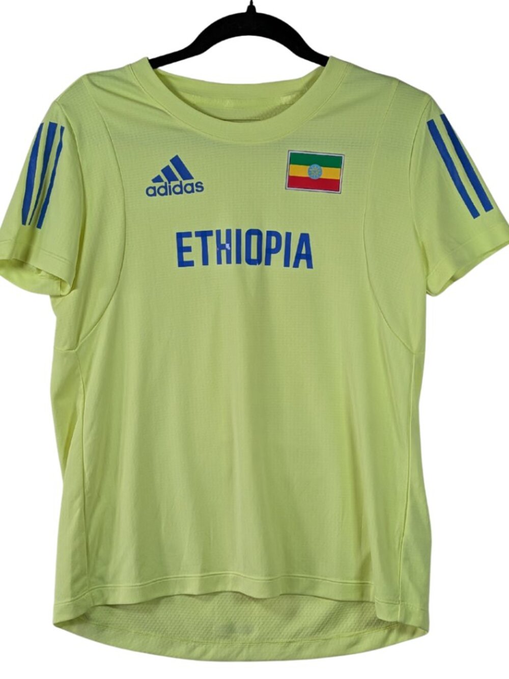 Adidas Women's Medium Ethiopia Neon Yellow Running Shirt HEAT.RDY Track Tee
